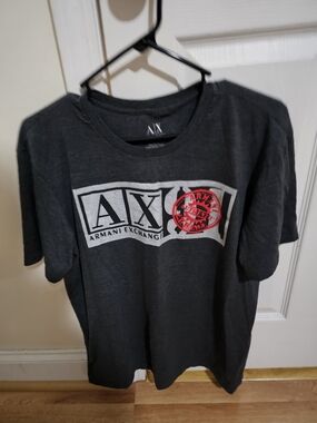 ARMANI EXCHANGE AX Black Graphic Tee with Red Accent